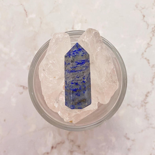 Crystal Energy Aroma Diffuser - White Crystal Raw Stone + Lapis Lazuli Crystal Pillar